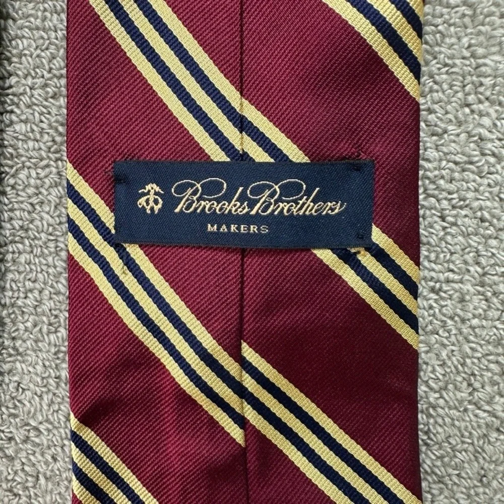 Brooks Brothers Makers Silk Repp Stripe Tie Burgundy Navy Gold Made in USA